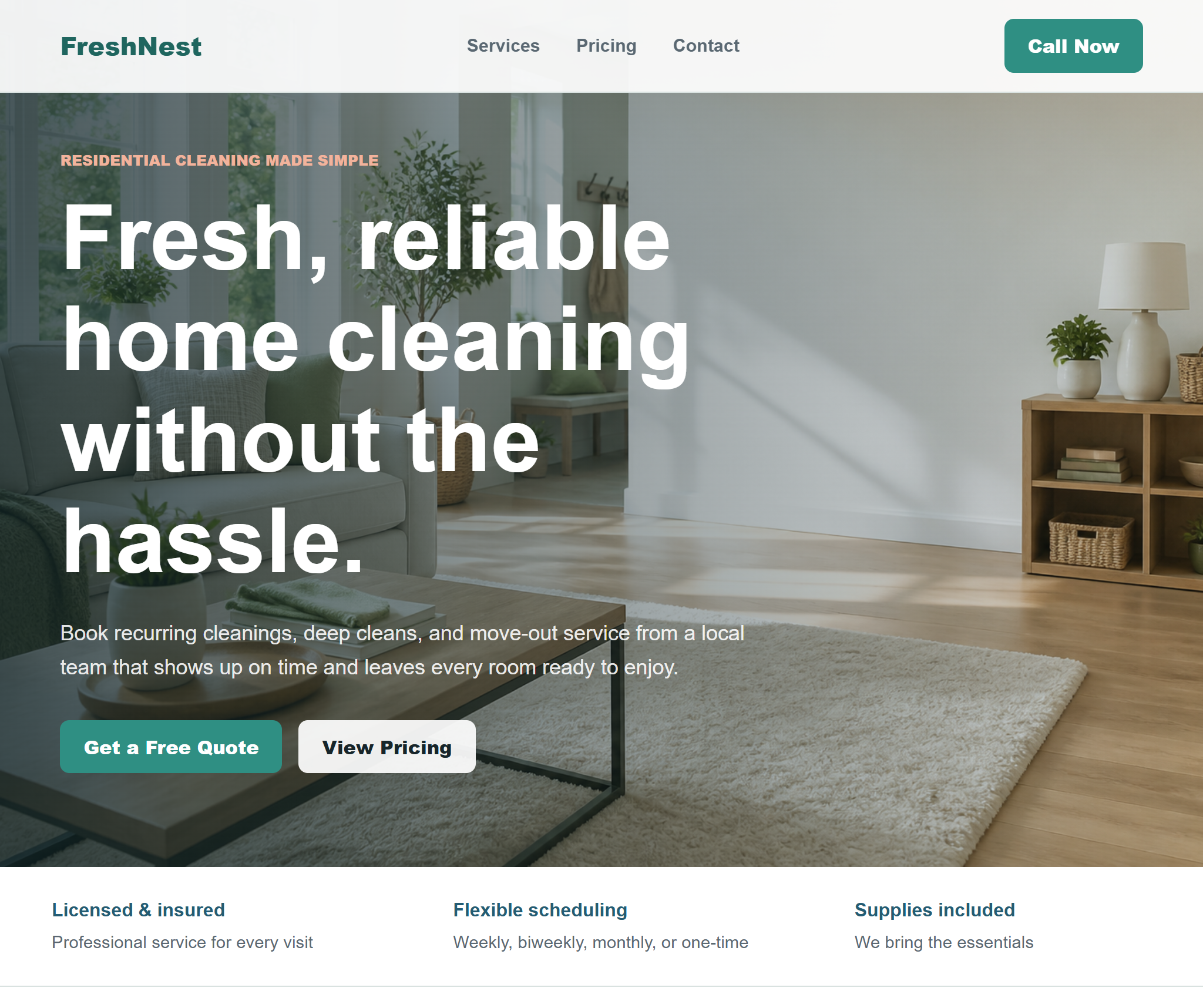 FreshNest Cleaning Website Template preview